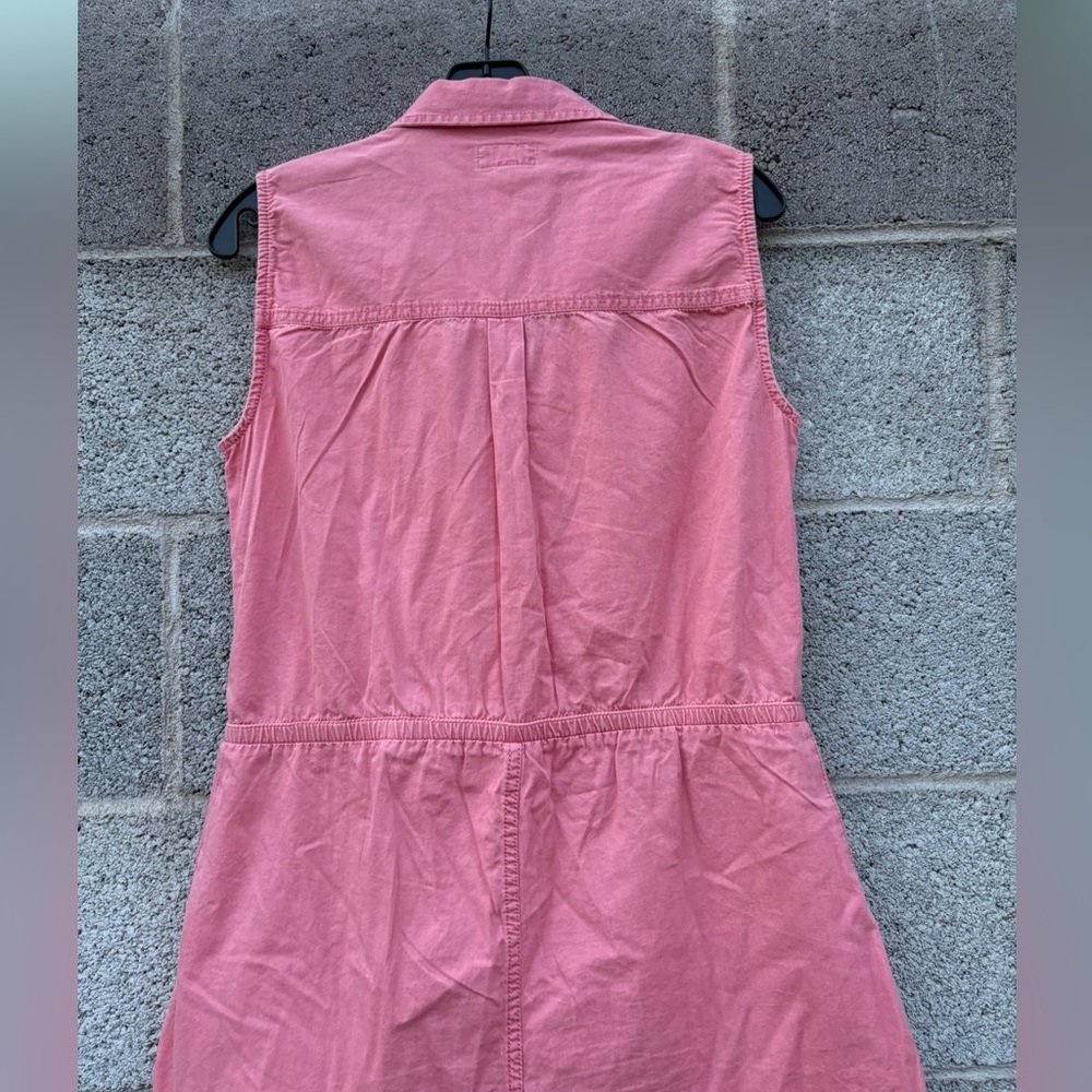 PACT Chambray Romper Size Small Pink Organic Cotton Elastic Waist Pockets Collar - Picture 8 of 14